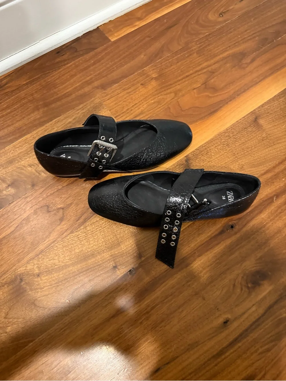 Zara Black Patent Mary Jane Flats Size 38